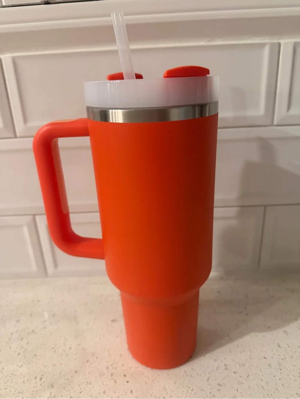 Stanley Orange Insulated Travel Mug with Straw and Handle 40 oz. - Picture 2 of 5
